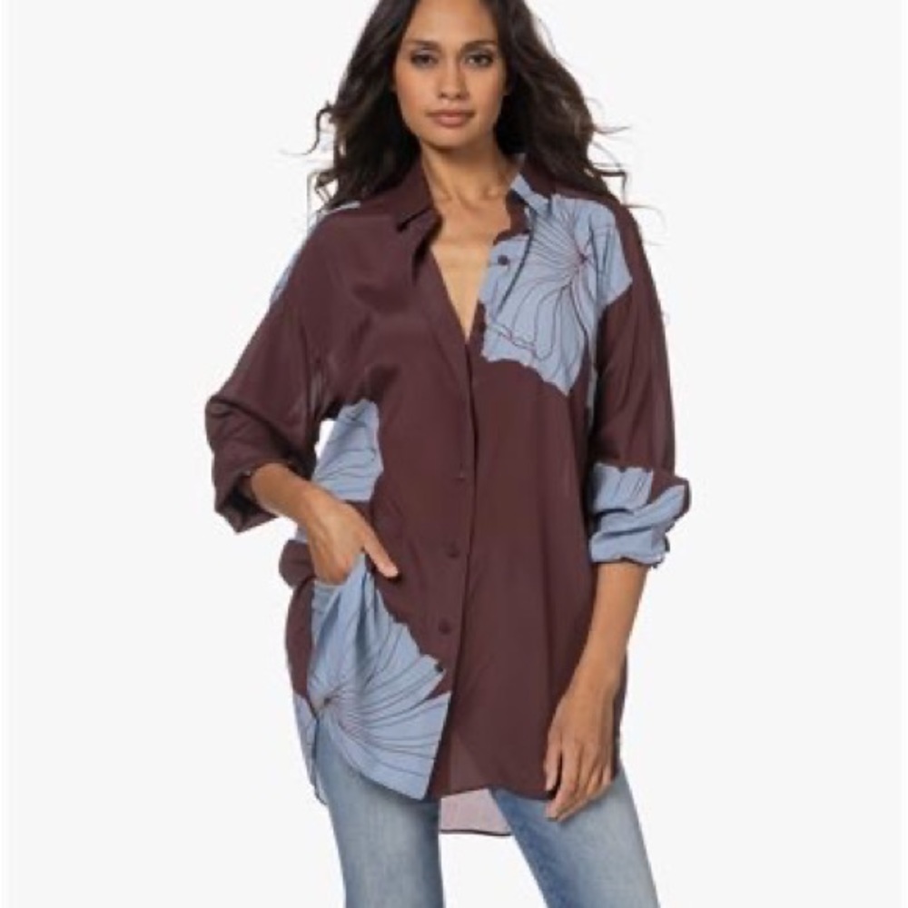 CLOSED GmbH Designer Unique Tunic Blouse Burgundy Blue Floral NWT Sz M 8